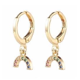 Brass Micro Pave Cubic Zirconia Huggie Hoop Earrings, Rainbow, Colorful