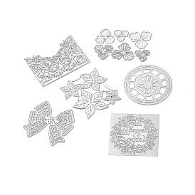Carbon Steel Cutting Dies Stencils, for DIY Scrapbooking, Photo Album, Decorative Embossing Paper Card, Stainless Steel Color, Flower & Bowknot & Round, Mixed Pattern