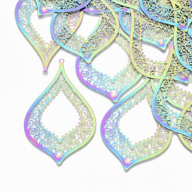 Ion Plating(IP) 201 Stainless Steel Filigree Big Pendants, Etched Metal Embellishments, Teardrop