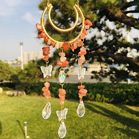 Natural crystal gravel moon wind chime crystal gravel water drop beads decoration sun catcher pendant