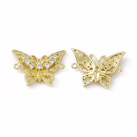 Brass Pave Clear Cubic Zirconia Connector Charms, Butterfly Links