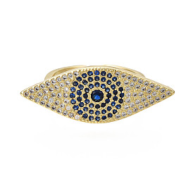 Cubic Zirconia Horse Eye Open Cuff Ring, Golden Brass Chunky Wide Ring for Women, Nickel Free