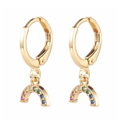 Brass Micro Pave Cubic Zirconia Huggie Hoop Earrings, Rainbow, Colorful