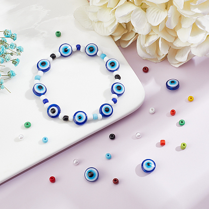 ARRICRAFT DIY Jewelry Making Kit, Including Evil Eye Resin Beads, ABS  Plastic Imitation Pearl Beads, Glass Seed Beads, Round Crystal Elastic Stretch Thread