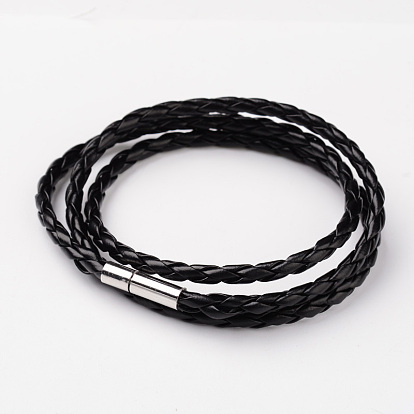 Imitation tressée bracelets d'emballage cordon en cuir, avec fermoirs en laiton, 590x5mm