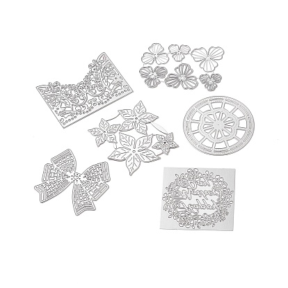Carbon Steel Cutting Dies Stencils, for DIY Scrapbooking, Photo Album, Decorative Embossing Paper Card, Stainless Steel Color, Flower & Bowknot & Round, Mixed Pattern