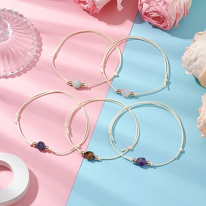 5Pulseras de cuentas trenzadas con piedras preciosas naturales para mujer, rondo, facetados