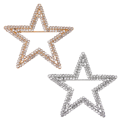 2 piezas 2 colores broches de solapa de aleación con diamantes de imitación, estrella