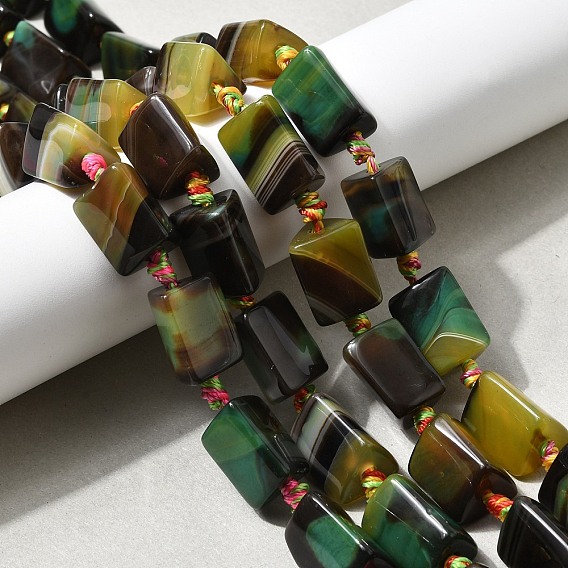 Натуральные полосатые агатовые бусы, треугольные, окрашенная и подогревом