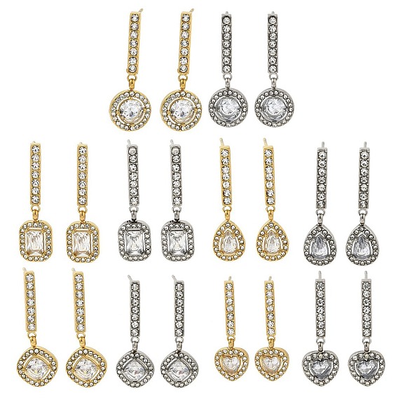 Женские серьги-гвоздики из нержавеющей стали с ионным покрытием (IP) и инкрустацией стразами и прозрачным кубическим цирконием