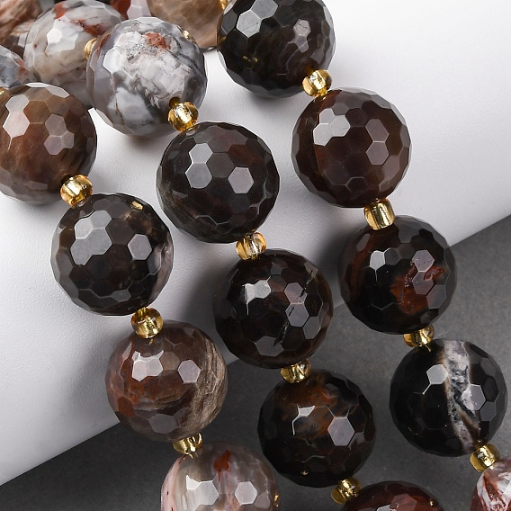 Природные окаменелое дерево бисер пряди, граненые, круглые, с бисером