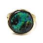 Natural Paua Shell Flat Round Open Cuff Ring, Brass Finger Ring