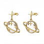 Brass Micro Pave Clear Cubic Zirconia Dangle Stud Earrings, with Earring Backs, Nickel Free, Planet