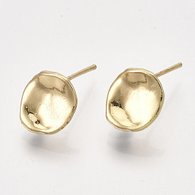 Brass Stud Earring Findings, with Loop, Flat Round, Real 18K Gold Plated