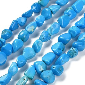 Natural Howlite Beads Strands, Nuggets, Tumbled Stone, Dyed & Heated, Deep Sky Blue