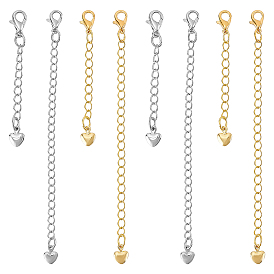 8 шт. 4 стили латунный удлинитель цепи с подвесками в виде сердечек и застежкой-карабином