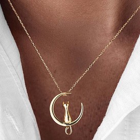 Colliers à pendentif chat lune en argent sterling à la mode pour femmes