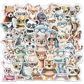 50Pcs Animals with Glasses PVC Adhesive Waterproof Stickers Self-Adhesive Stickers, for Suitcase, Laptop, Cup, DIY Photo Album Diary Scrapbook Decoration