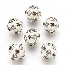 Полимерная глина бисера, со стразами и антикварными серебряными металлическими находками, овальные