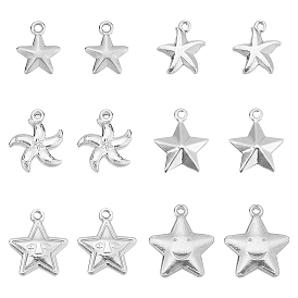24Pcs 6 Style Stainless Steel Pendants, Star