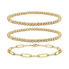 Gold Paperclip Chain Bracelet Set with 5mm CCB Beads for Women