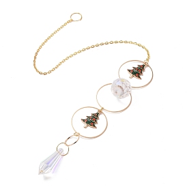 Christmas Theme Sun Catcher Glass Pendant Decorations, Artificial Crystal Hanging Ornament, with Brass and Iron Findings & Alloy Enamel Charms, Bullet
