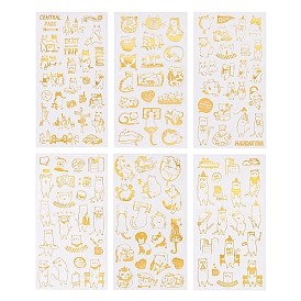 Cat Theme Hot Stamping Waterproof PET Adhesive Stickers, for Scrapbooking, DIY Craft Gift, Photo Album Decorations