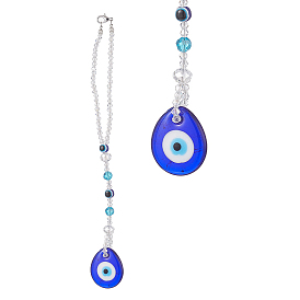 Teardrop with Evil Eye  Pendant Decoration, with Zinc Alloy Lobster Claw Clasps and Resin & Glass Beaded Hanging Decoration
