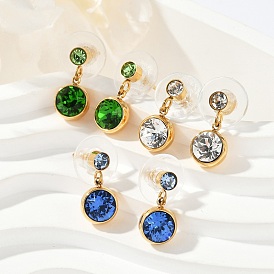 304 серьги-гвоздики из нержавеющей стали со стразами, ионное покрытие (ip), реальный 14 k позолоченный, плоско-круглые