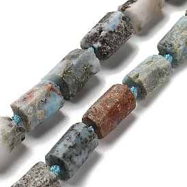 Natural Larimar Beads Strands, with Seed Beads, Faceted, Column