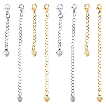 8 шт. 4 стили латунный удлинитель цепи с подвесками в виде сердечек и застежкой-карабином