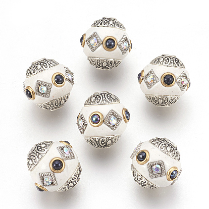 Полимерная глина бисера, со стразами и антикварными серебряными металлическими находками, овальные