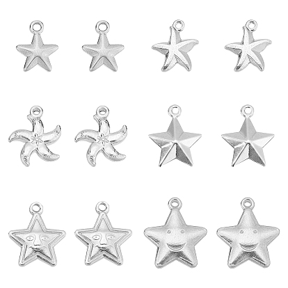 24Pcs 6 Style Stainless Steel Pendants, Star