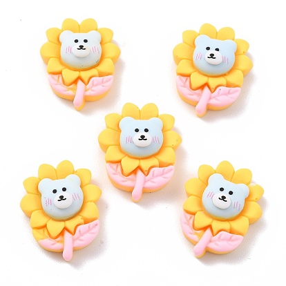 Opaque Resin Cabochons, for DIY Accessories, Flower with Bear