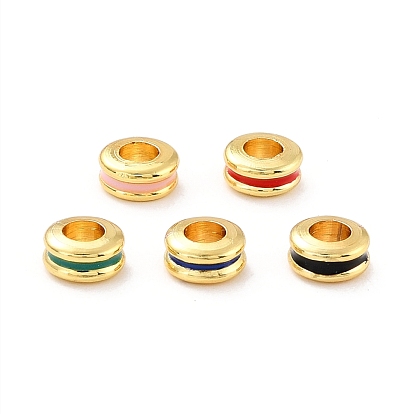 Brass Rack Plating, with Enamel Beads, Real 18K Gold Plated, Cadmium Free & Lead Free
 , Rondelle