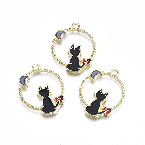Подвески из эмали и сплава, без кадмия и без свинца, плоские круглые с кошкой