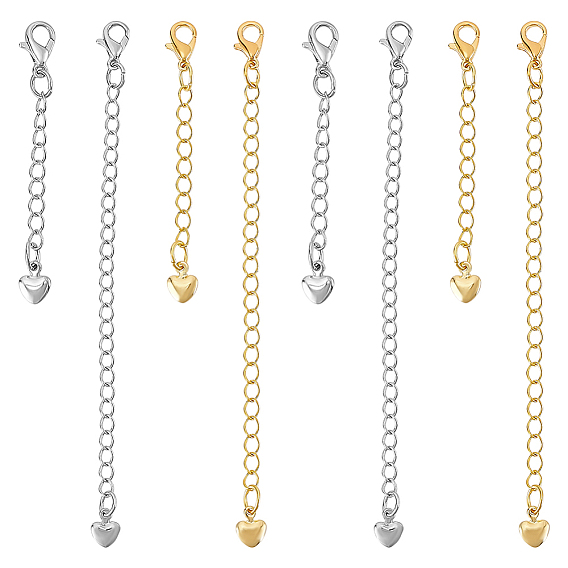8 шт. 4 стили латунный удлинитель цепи с подвесками в виде сердечек и застежкой-карабином