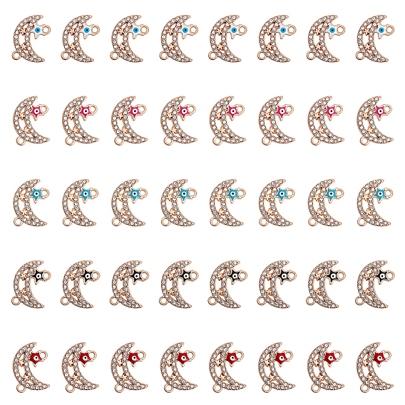 40шт 5 цвета эмали лунного сплава подвески разъема, Звёздные ссылки, с кристально горный хрусталь, золотой свет, без кадмия и без свинца