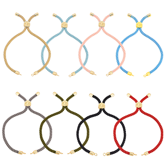 8шт 8 цвета нейлоновый витой шнур звено браслет изготовление, изготовление слайдера, с латунной фурнитурой , долговечный, древо жизни