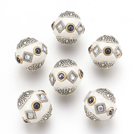 Полимерная глина бисера, со стразами и антикварными серебряными металлическими находками, овальные