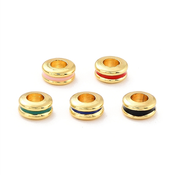 Brass Rack Plating, with Enamel Beads, Real 18K Gold Plated, Cadmium Free & Lead Free
 , Rondelle