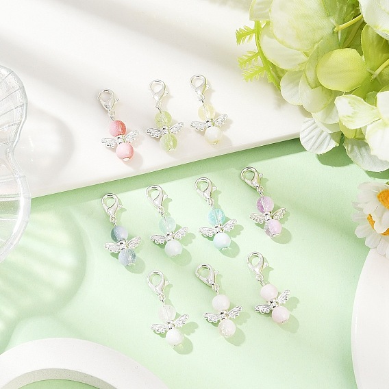 10шт. стеклянные подвесные украшения в виде ангела, Сплав с застежками когтя омара