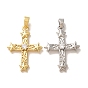 Brass Micro Pave Clear Cubic Zirconia Pendants, Cross with Star Charms