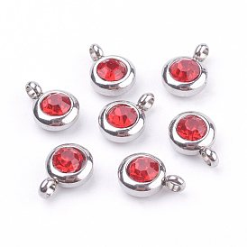Trendy Original Color 304 Stainless Steel Grade A Rhinestone Charms, Faceted, Flat Round