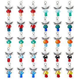 30 шт 10 цветов бусины ручной работы лэмпворк с подвесками из стеклянных жемчужин круглой формы, гриб и ангел, с фурнитурой из сплава в тибетском стиле и железными штифтами с плоскими головками