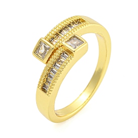 Rectangle Brass Micro Pave Clear Cubic Zirconia Cuff Finger Rings for Women