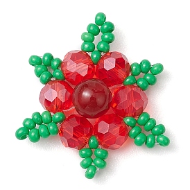 Woven Natural Carnelian(Dyed & Heated) & Glass Seed Beads Snowflake Multi-Strand Links, Red