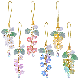 6шт. 6 цветные ремешки для мобильных телефонов из стекла и акрила, с пластиковыми подвижными пылезащитными заглушками, цветок, золотые