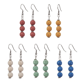 Dyed Nature Lava Rock Round Beaded Dangle Earrings for Women
