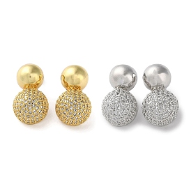 Rack Plating Brass Micro Pave Clear Cubic Zirconia Round Ball Stud Earring, Long-Lasting Plated, Lead Free & Cadmium Free